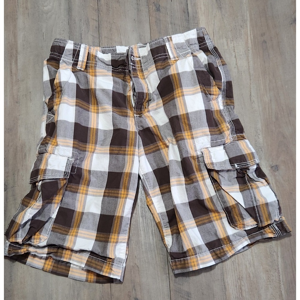 Urban Pipeline Cargo Shorts Gray/white/orange Plaid Boys Youth Size 8 Husky